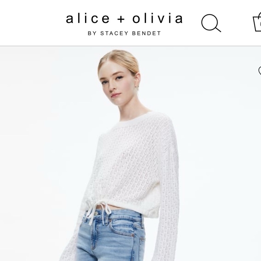 Alice + Olivia Bernetta Cropped Pullover White